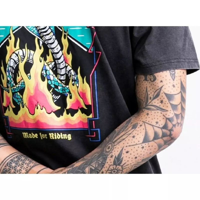 T Shirt Moto Snake On Fire Fade Out John Doe Noir XL