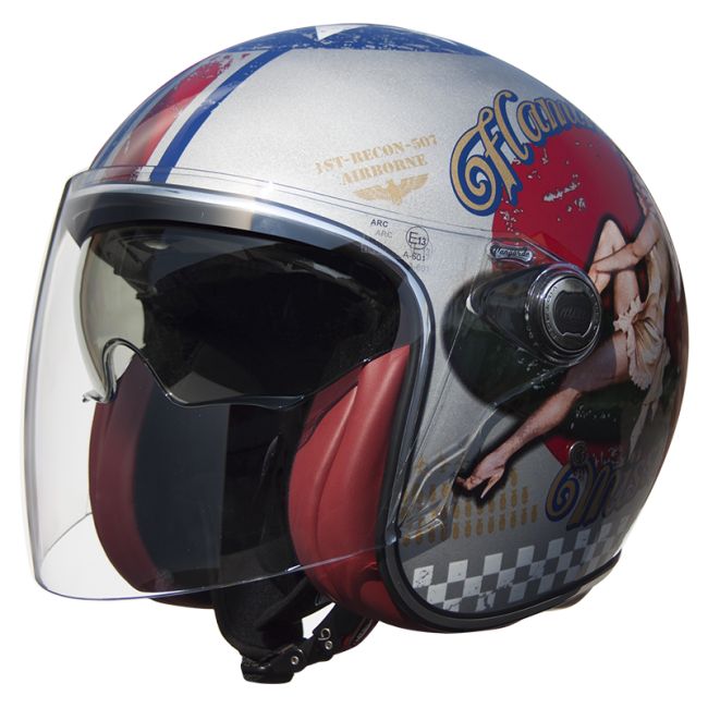 Casque moto PREMIER jet VANGARDE PINUP OLD STYLE SILVER