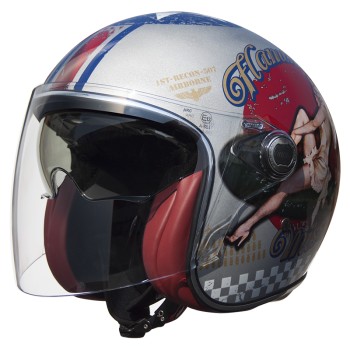 Vangarde Pinup Old Style Silver Open Face Helmet - Premier