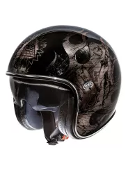 Motocicleta del vintage CASCO JET NEGRO CROMADO BD - PREMIER