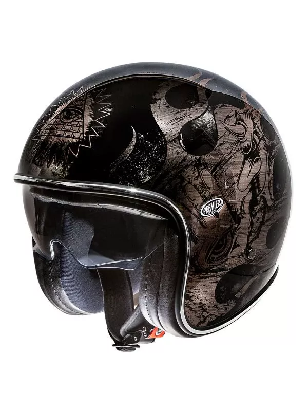 Motocicleta del vintage CASCO JET NEGRO CROMADO BD - PREMIER