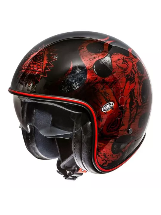 Motocicleta del vintage casco jet BD ROJO CROMADO - PREMIER
