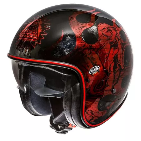 Motocicleta del vintage casco jet BD ROJO CROMADO - PREMIER