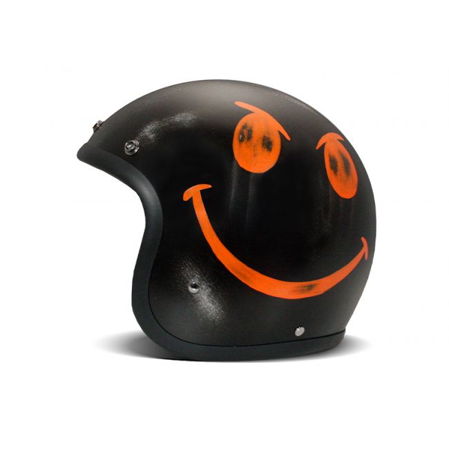 Handmade Vintage Smile Black Open Face Helmet - DMD