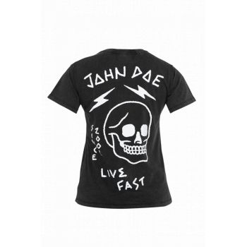 Live Fast Skull Fade Out Embroidered T-Shirt - John Doe
