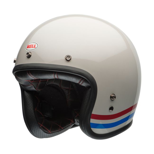 Casque jet Custom 500 Stripes Pearl Blanc Bleu Rouge - Bell