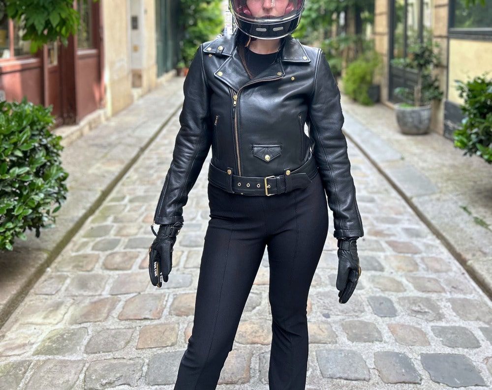 Veste moto femme en cuir Flower homologuées AA - Eudoxie
